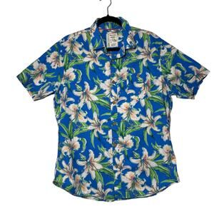 COLOURS ALEXANDER JULIAN Hawaiian Shirt Mens Large Blue Floral Cotton Tropical